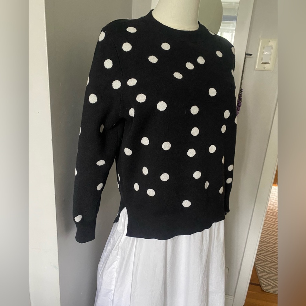 Black Polka Dot Crewneck Sweater - White Dots